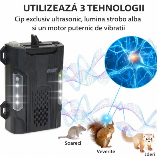 Aparat cu ultrasunete pentru rozatoare si jderi 3 in 1, 12V
